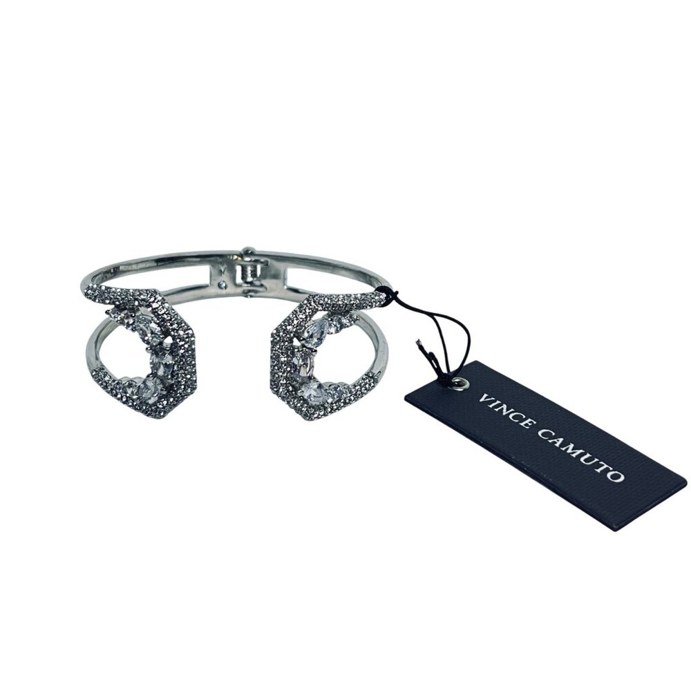 Vince Camuto Silver Tone Clear Crystal Hinged Cuff Bracelet (5947)